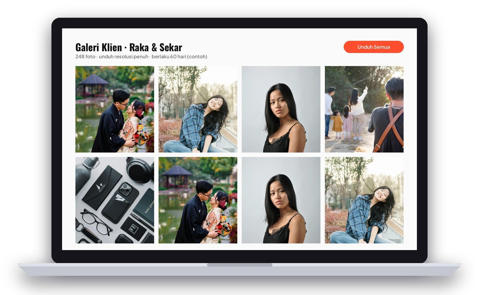 Mockup galeri online klien di laptop